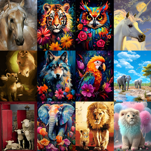 Nhà Máy Bán Buôn 5D DIY Dành Cho Người Lớn Kỹ Thuật Số Sơn Bằng Số Voi Ngựa Động Vật Mô Hình Trang Trí Tường Nhà Kit - Product Image 2