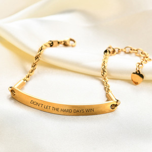 Heart-shaped <b>Engraved</b> Bracelet 5mm Gold Silver Don't Let the Hard Days Win Unisex Gift Jewelry - Product Image 3