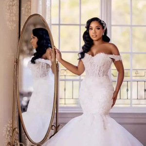 Mermaid Wedding Dress Off Shoulder <b>White</b> <b>Lace</b> Sweetheart Neckline Plus Size Vintage Style Bridal Gown - Product Image 2
