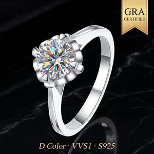 Anillo de Plata S925 con Moissanita, Certificado GRA, Corte Brillante Redondo VVS1, Plata <span class=keywords><strong>Ley</strong></span>, Venta al Por Mayor para Minoristas - Product Image 1