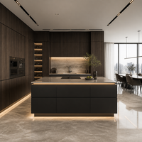 Projet de cuisine sur mesure OEM ODM : Armoires, îlot central et bar personnalisés (couleur et dimensions) pour hôtels, appartements et villas