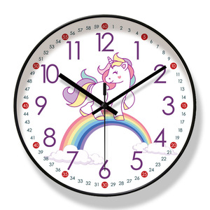 Linda infantil arco-íris cavalo relógio de parede simples plástico sala de parede relógio infantil silencioso varredura segundos quartzo relógio - Product Image 6