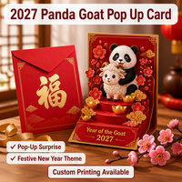 Tarjeta de Felicitación con Logotipo Personalizado, Diseño 3D Pop-up de Panda y Cabra para el Año Nuevo Chino 2027, en Rojo y Dorado, Elegante y Multicapa