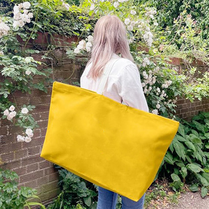 Sac fourre-tout de plage jaune en toile, grand format, réutilisable, idéal pour les courses, les voyages, les pique-niques et le camping - Vente en gros - Product Image 5
