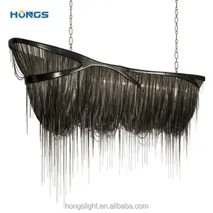 Modern Black Tassel Chandelier Art Chain Black Dragon Pendant Light Suspension Lamp for Hotel Project