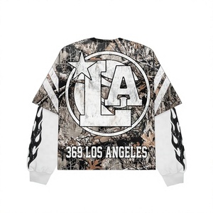 Wholesale DTG Printed Double Layer 100% Cotton O-Neck Long Sleeve <b>Winter</b> Men's Y2K <b>T</b>-<b>Shirt</b> Waffle Sleeve Double Layer <b>Shirt</b> - Product Image 2