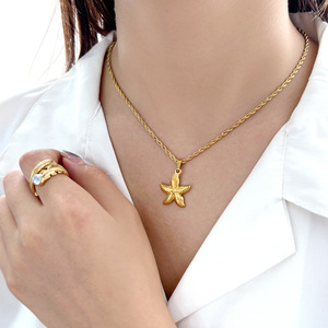<strong>Boho</strong> Ocean Starfish Charm DIY Fashion Waterproof Beach Jewelry Gift Accessories 18k Gold Stainless Steel Surfer Girl <strong>Necklace</strong> - Product Image 6