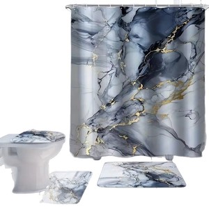 Cortina de Ducha de Poliéster con Estampado Digital de Mármol Azul Gris Dorado, Cortina de Baño Personalizada, Impermeable, Venta al por Mayor, Moderna - Product Image 5
