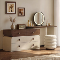 Table de toilette en bois massif, style moderne minimaliste, avec éclairage d'ambiance et rangement intégré pour chambre à coucher