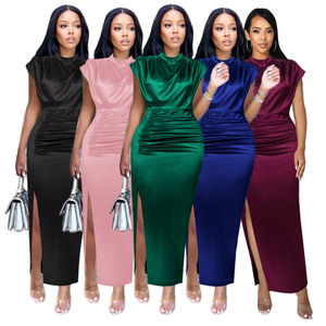 knee length dresses for ladies Palermo Deep V Midi Dress - Noir Black Cotton Sleeveless A-Line Dress