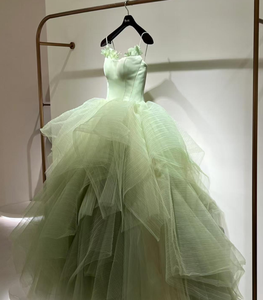 ethereal green dress Off-the-Shoulder A-Line Maxi Dress with 3D Floral Appliques and Lace-Up Back main image 1