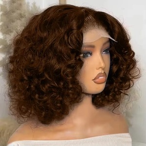 Sô cô la nâu bouncy lượn sóng ren phía trước ngắn <span class=keywords><strong>Bob</strong></span> Tóc Giả cơ thể lỏng lẻo #4 màu HD phía trước tóc giả tóc con người cho phụ nữ - Product Image 1