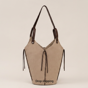 Sac fourre-tout vintage en cuir véritable beige de qualité supérieure, style japonais, pour femme, élégant sac à bandoulière, OEM ODM, marque privée - Product Image 1