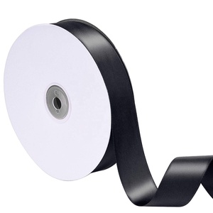 Cinta de grogrén suave de doble cara de satén de poliéster 100% de fábrica, colores negros, patrón sólido, estilo de una sola cara - Product Image 1