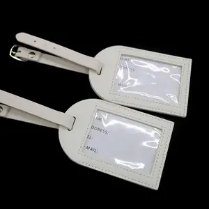 Yeni stil Custom Made toplu lüks gümüş folyo baskı kendi adı tasarım beyaz deri bagaj etiketi seyahat için