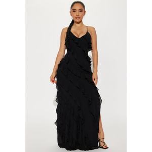 Vestido Casual Sexy para Mujer, Diseño Personalizado de Alta Calidad de Fábrica OEM, con Volantes, Sin Mangas, Abertura Lateral, Cuello en V y Cremallera Lateral - Product Image 3