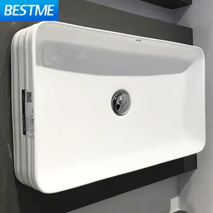 वर्ग सफेद Countertop बाथरूम सिंक सिरेमिक हाथ वॉश बेसिन दीवार घुड़सवार