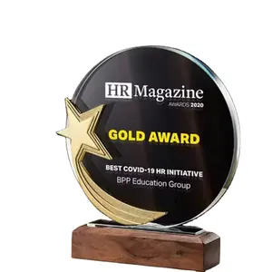 تذكارات مخصصة للبيع بالجملة - هدية هدية - جوائز الميداليات الزجاجية البصرية بقاعدة خشبية - كأس فارغة من الكريستال - Product Image 1