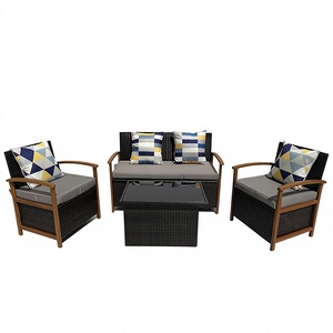 Ensemble de salon de jardin moderne en rotin de haute qualité, 4 pièces avec coussins gris, directement de l'usine du Vietnam - Product Image 1