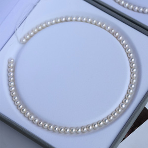 Collier en perles d'eau douce naturelles blanches, 6-7 mm, presque parfaitement rondes, haute brillance, luxe léger, cadeau tendance pour <span class=keywords><strong>maman</strong></span> - Product Image 1