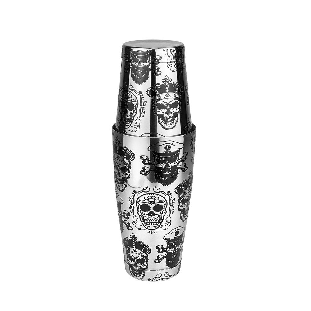 Silver Engraved + Filling Black Skull