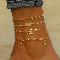 VKME אופנה זהב רב שכבה נחש שרשרת Anklets נשים פרפר עכס רגל שרשרת קרסול צמידי חוף תכשיטי רגל