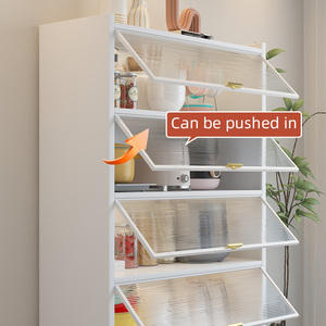 Mueble de Cocina Multifuncional con Puertas de Vidrio Acanalado y Panel Perforado, Organizador Rodante de Gran Capacidad, Aparador de Acero - Product Image 3