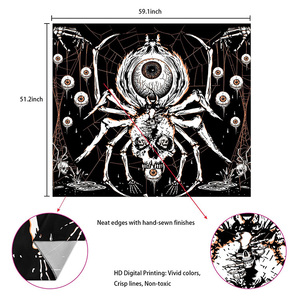 Gothique Hippie Mystique Yeux Effrayant Noir et Blanc Sombre Squelette Horreur Esthétique Araignée <span class=keywords><strong>Tapisserie</strong></span> pour Chambre - Product Image 2