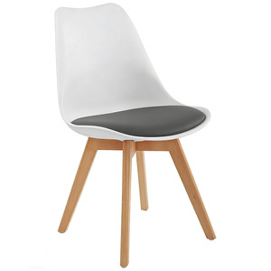 Silla de Comedor Moderna con Cojín, Carcasa de Plástico Blanco, Patas de Madera de Haya Maciza, <span class=keywords><strong>Sillas</strong></span> Tapizadas para Cocina y Restaurante - Product Image 1