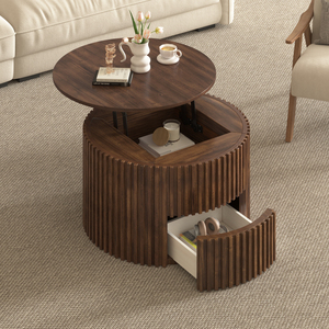 Tavolino da Caffè Rotondo VIBE HAUS con Piano Sollevabile, Moderno in Legno Scanalato con Vano Nascosto per Soggiorno - Product Image 1