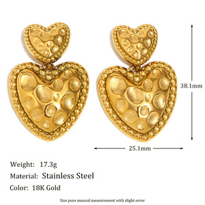 Pendientes de tuerca de corazón de amor de acero inoxidable Vintage, pendientes de mujer chapados en oro de 18 quilates, joyería para fiestas, venta al por mayor - Product Image 6