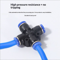Conector Neumático de Cuatro Vías PZA Blue-Cap, Conexión Rápida para Manguera de Aire, Adaptador de Plástico, Hecho en China