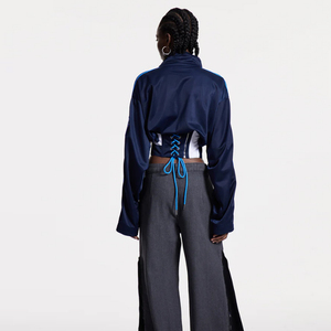 Casual cintura elástica corbata soporte cuello recortado para la temporada de primavera impermeable Biker Bomber chaqueta de las <span class=keywords><strong>mujeres</strong></span> - Product Image 5