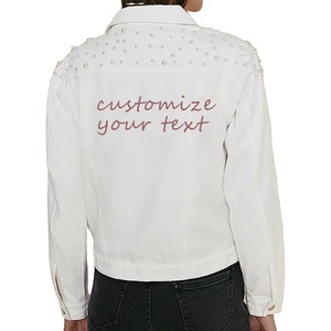 Wholesale Hiking Pearl <b>Womens</b> Casual Embroidered Pearls Beading Denim Loose Washed Coat <b>Wedding</b> - Product Image 1