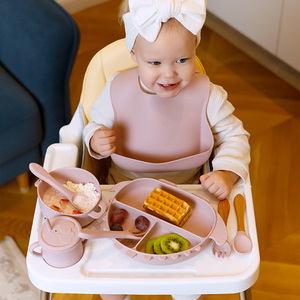 Ensemble d'alimentation pour bébé en silicone de qualité alimentaire sans BPA, bol à ventouse, assiette, tasse à bec, bavoir, ustensiles pour nourrissons et tout-petits, ODM OEM - Product Image 2