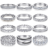 Bagues d'éternité en argent sterling 925, bagues de mariage empilables en zircone cubique pour femmes, bijoux pavés de CZ multi-styles