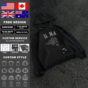 Custom Printed Retro Washed Wholesale Men's Hoodies Loose Fitting Heavyweight 100% Cotton Hoodie Hip-Hop Men's Hoodies - Product Image 2