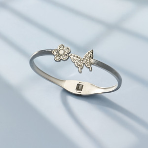 Pulsera de Mariposa con Flores al por Mayor, Brazalete de Cristal con Pedrería, Joyería de Moda, Brazalete de Acero Inoxidable para Mujer - Product Image 3