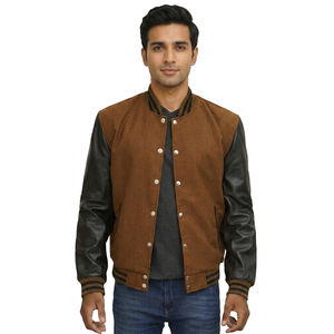 Blouson universitaire d'hiver pour homme en laine de haute qualité, style baseball, avec broderie personnalisée, patchwork, col montant, à capuche, style urbain - Product Image 1