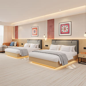 Op maat gemaakte moderne luxe enkel-, dubbel-, queen- en kingsize bedden van professionele fabrikant, houten panelen voor hotel slaapkamersets - Product Image 1