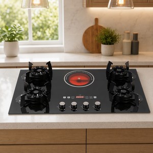 Elettrodomestici da Cucina, Piano Cottura a <span class=keywords><strong>Gas</strong></span> Integrato a 5 Fuochi con Piano in Vetro Temperato, Fornello a <span class=keywords><strong>Gas</strong></span> ed Elettrico - Product Image 3