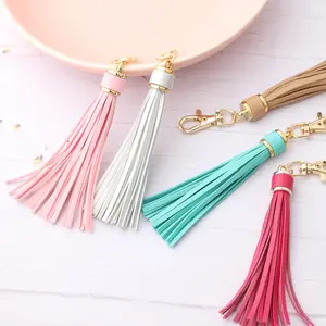 PU Leather tassel key chain Gold plated Key chain Color tassel backpack wallet key chain