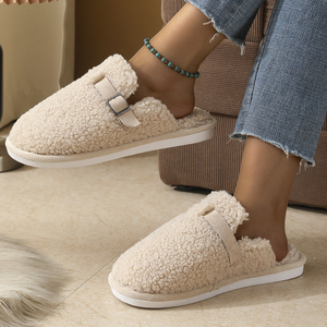 2023 Autumn Winter Collection Closed <strong>Lamb</strong> Wool Plush <strong>Mules</strong> Clogs TPR Anti-Slip Outsole Platform Thickness Soled Soft - Product Image 6