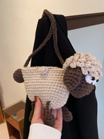 Sac à téléphone portable en crochet fait main, petit sac à monnaie tricoté, pochette bandoulière pour femme, motif mignon de dessin animé, en tissu