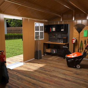 Caseta de Almacenamiento Metálica de 12x8 Pies para Jardín, Impermeable, con Ventana, Puerta Individual y Techo Inclinado, Disponible en Almacén de EE. UU. - Product Image 3