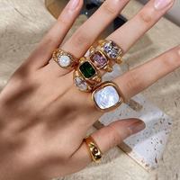 Bague en frissière et zircon en acier inoxydable, ensemble de bagues de couple, avec perles plaquées or 18 carats, nouvelle mode européenne et américaine, 2020
