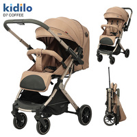 Poussette Bébé Kidilo D7 Personnalisée en Usine, en Alliage d'Aluminium, à Empattement Élevé, Poignée Réversible Bidirectionnelle, Pliable, pour Tout-Petits