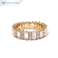 Bague d'éternité Tianyu Gems personnalisée en or jaune massif 14 carats avec moissanite taille baguette et ronde, bague de mariage empilable pour femme