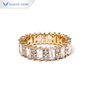 Tianyu Gems Custom 14K Baguette & Round Moissanite Eternity Band Solid Yellow Gold Full Eternity Women Wedding Stack <b>Ring</b> - Product Image 1