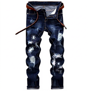 Pantalones cargo de mezclilla elásticos de cintura alta para hombre, de talla grande, lavado ligero, impermeable, con revestimiento, cierre de cintura elástica, elegante calle principal - Product Image 1